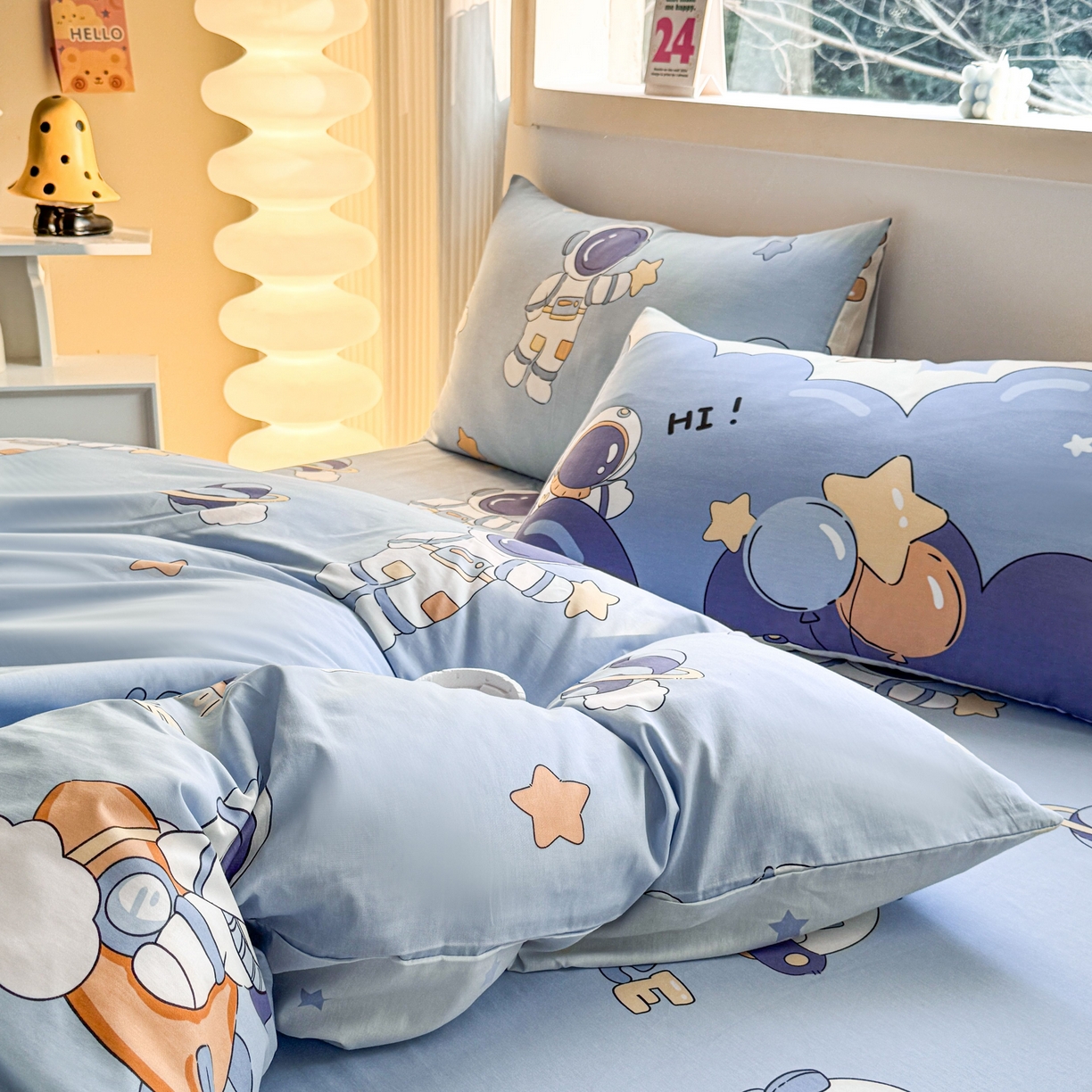 91家纺网 家纺一手货源 找家纺 小蓝孩家纺 2026新款12868全棉纯棉印花四件套（联系商家可打折，尺寸可定制） 太空梦乐园