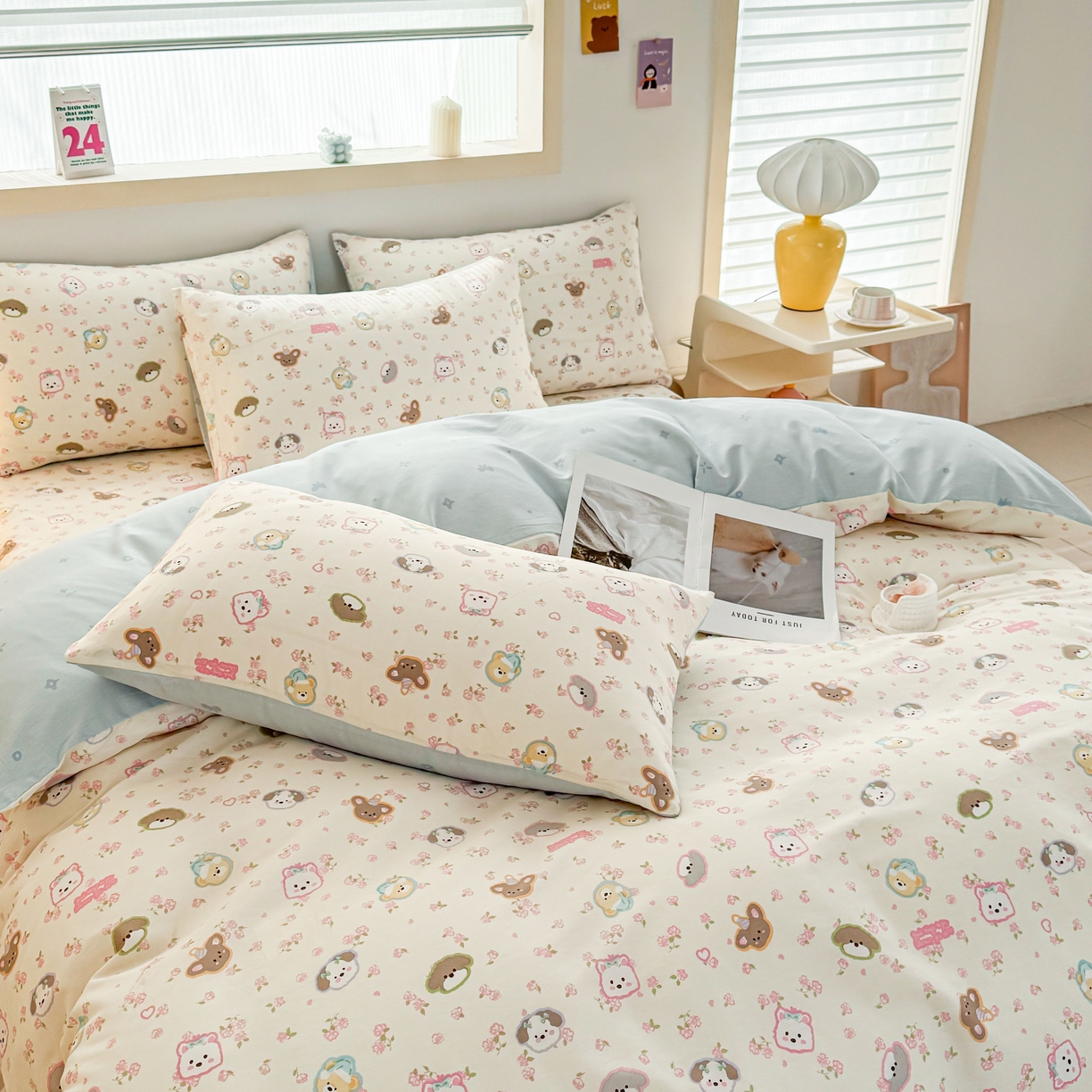 91家纺网 家纺一手货源 找家纺 小蓝孩家纺 2026新款12868全棉纯棉印花四件套（联系商家可打折，尺寸可定制） 萌宠伙伴