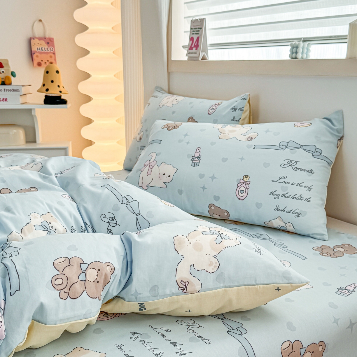 91家纺网 家纺一手货源 找家纺 小蓝孩家纺 2026新款12868全棉纯棉印花四件套（联系商家可打折，尺寸可定制） 奶油阿布-蓝