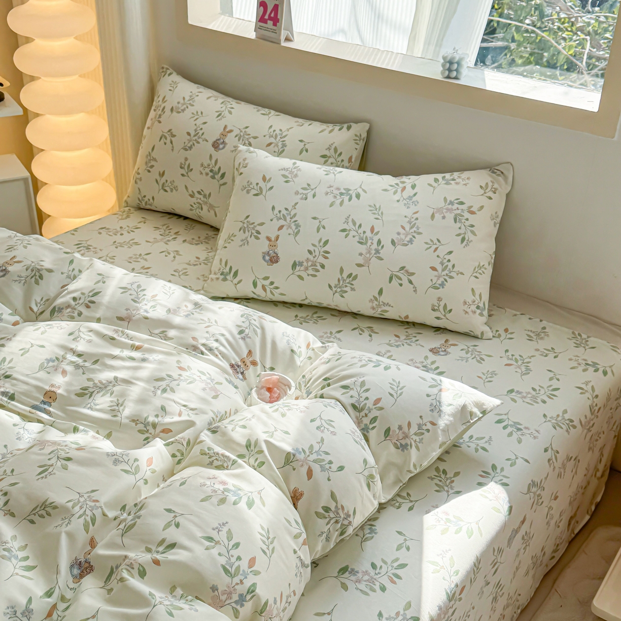 91家纺网 家纺一手货源 找家纺 小蓝孩家纺 2026新款12868全棉纯棉印花四件套（联系商家可打折，尺寸可定制） 风铃小兔