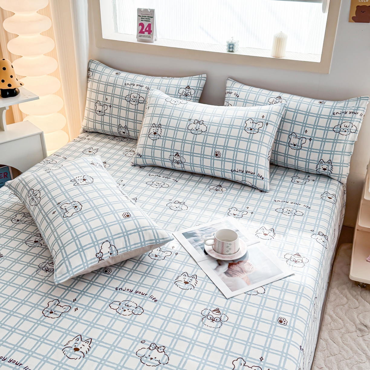 91家纺网 家纺一手货源 找家纺 小蓝孩家纺 2026新款12868全棉纯棉印花四件套（联系商家可打折，尺寸可定制） 忧郁棕熊