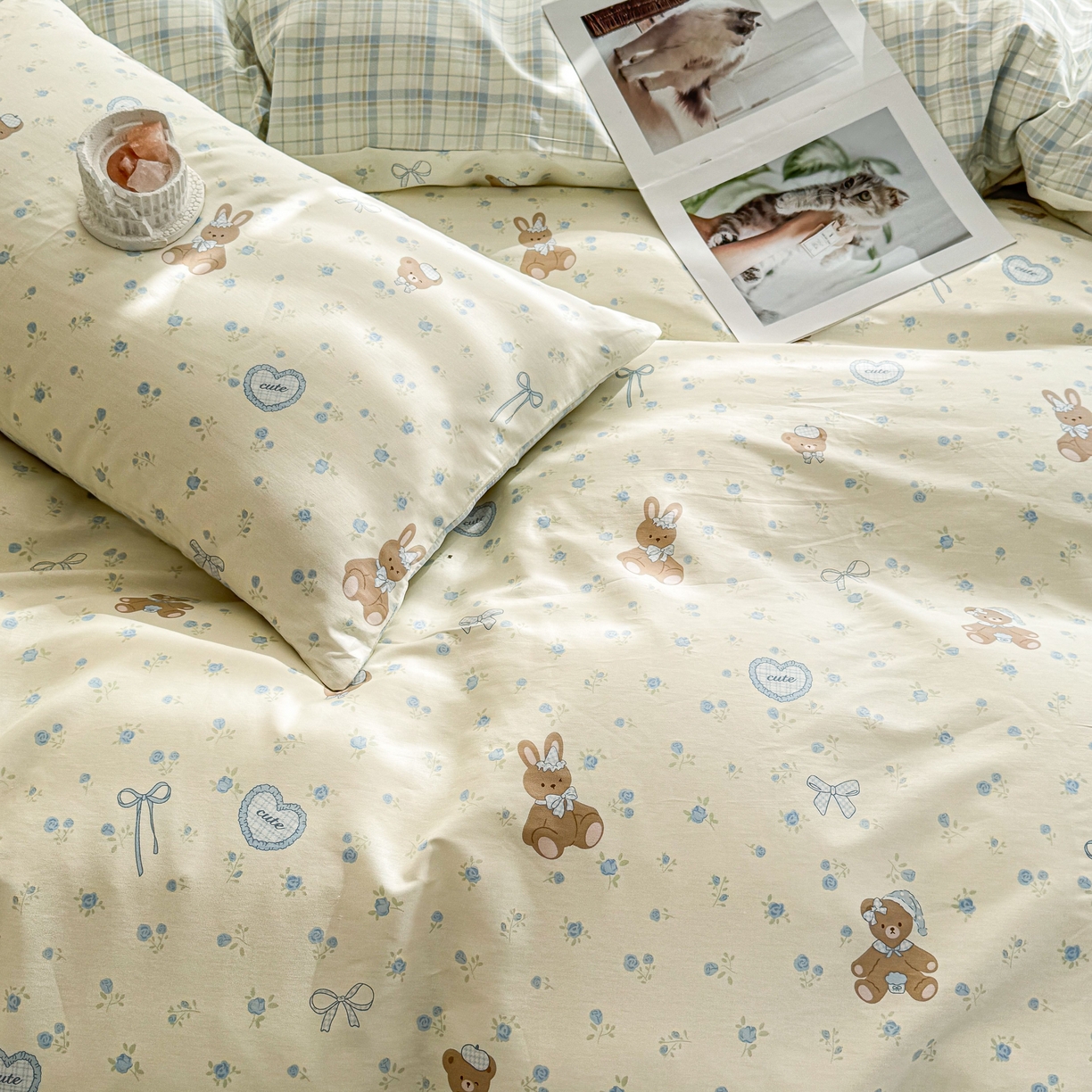 91家纺网 家纺一手货源 找家纺 小蓝孩家纺 2026新款12868全棉纯棉印花四件套（联系商家可打折，尺寸可定制） 告白兔