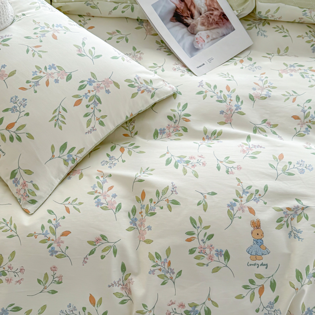 91家纺网 家纺一手货源 找家纺 小蓝孩家纺 2026新款12868全棉纯棉印花四件套（联系商家可打折，尺寸可定制） 风铃小兔