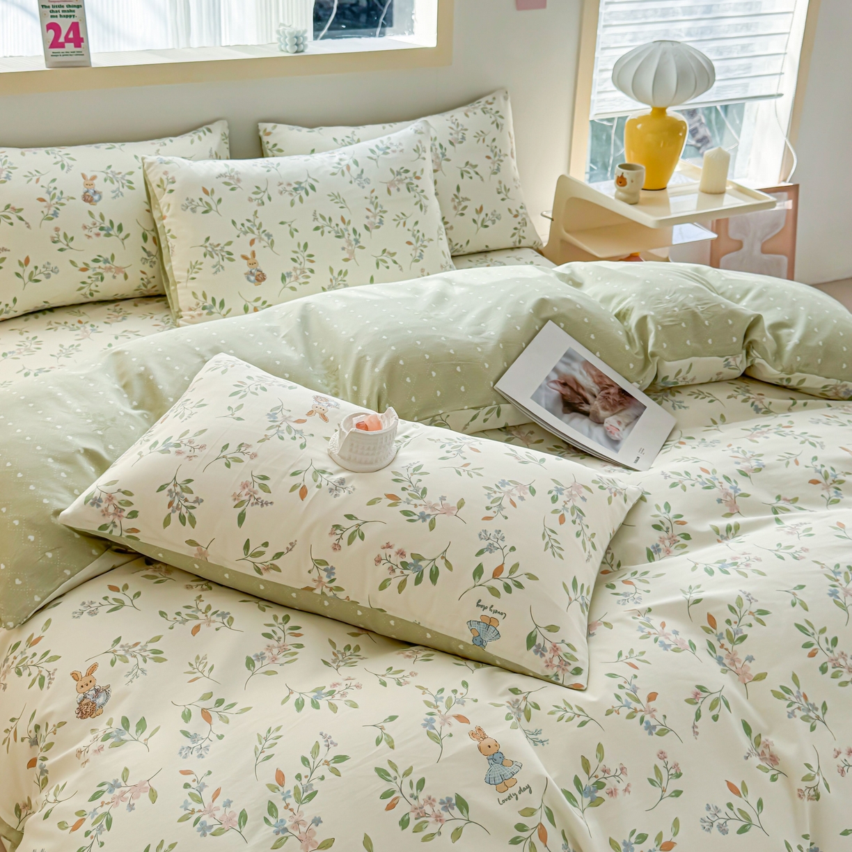 91家纺网 家纺一手货源 找家纺 小蓝孩家纺 2026新款12868全棉纯棉印花四件套（联系商家可打折，尺寸可定制） 风铃小兔