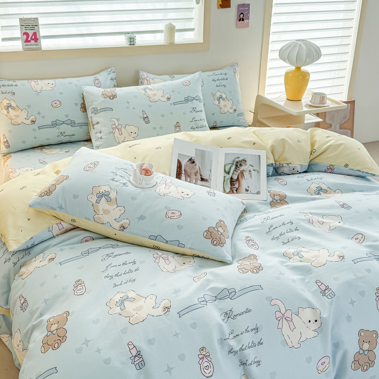 91家纺网 家纺一手货源 找家纺 小蓝孩家纺 2026新款12868全棉纯棉印花四件套（联系商家可打折，尺寸可定制） 奶油阿布-蓝