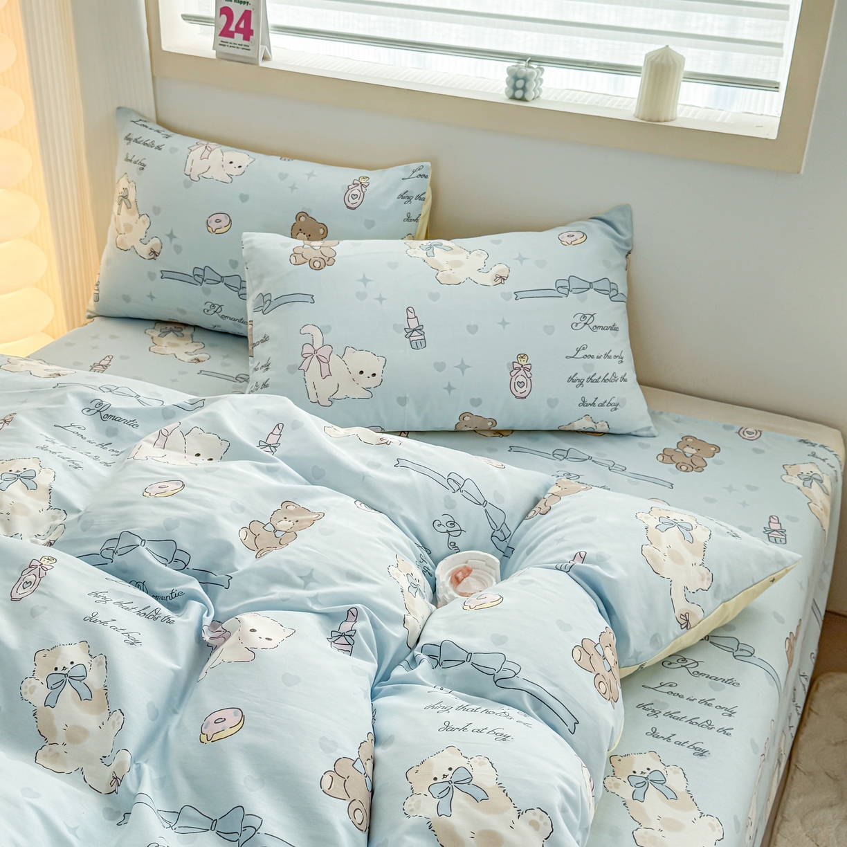 91家纺网 家纺一手货源 找家纺 小蓝孩家纺 2026新款12868全棉纯棉印花四件套（联系商家可打折，尺寸可定制） 奶油阿布-蓝