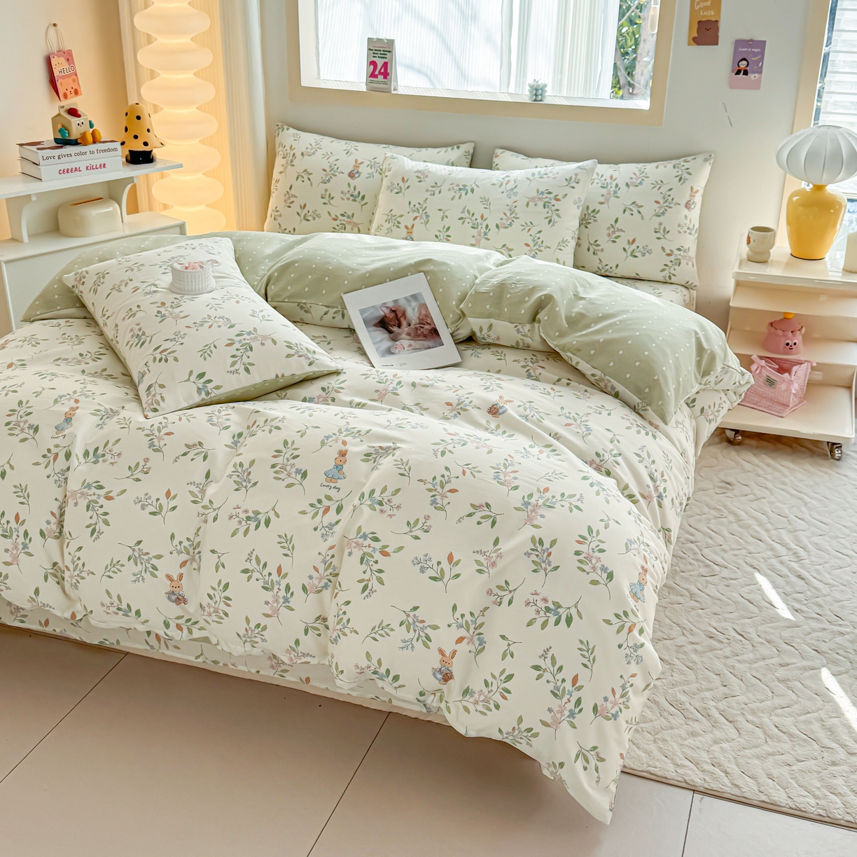 91家纺网 家纺一手货源 找家纺 小蓝孩家纺 2026新款12868全棉纯棉印花四件套（联系商家可打折，尺寸可定制） 风铃小兔