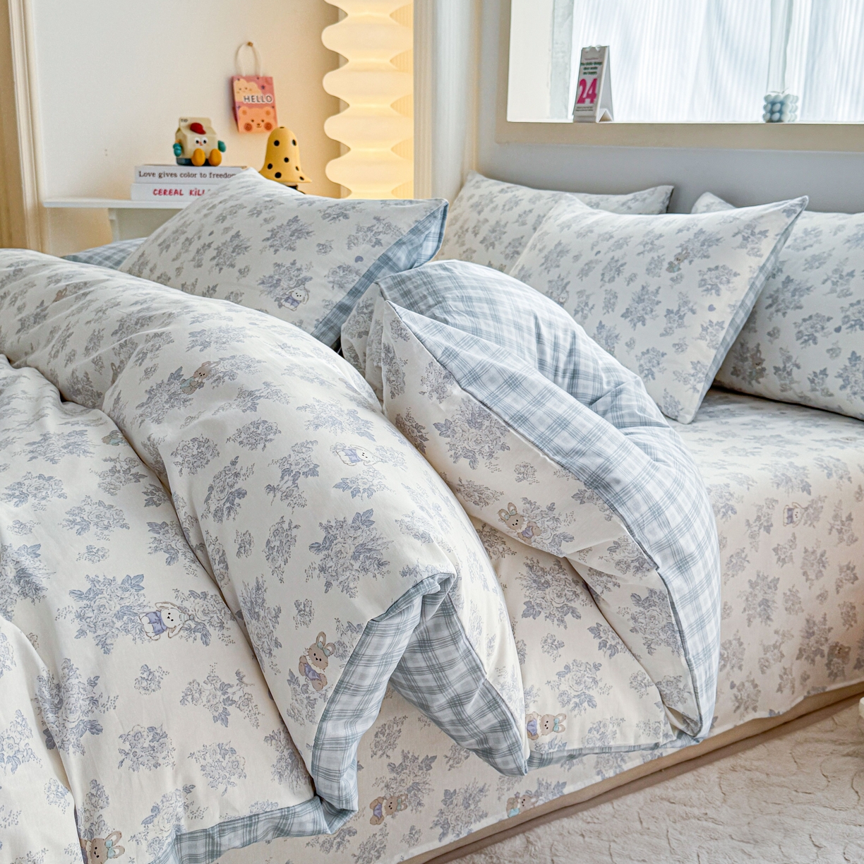 91家纺网 家纺一手货源 找家纺 小蓝孩家纺 2026新款12868全棉纯棉印花四件套（联系商家可打折，尺寸可定制） 森林兔