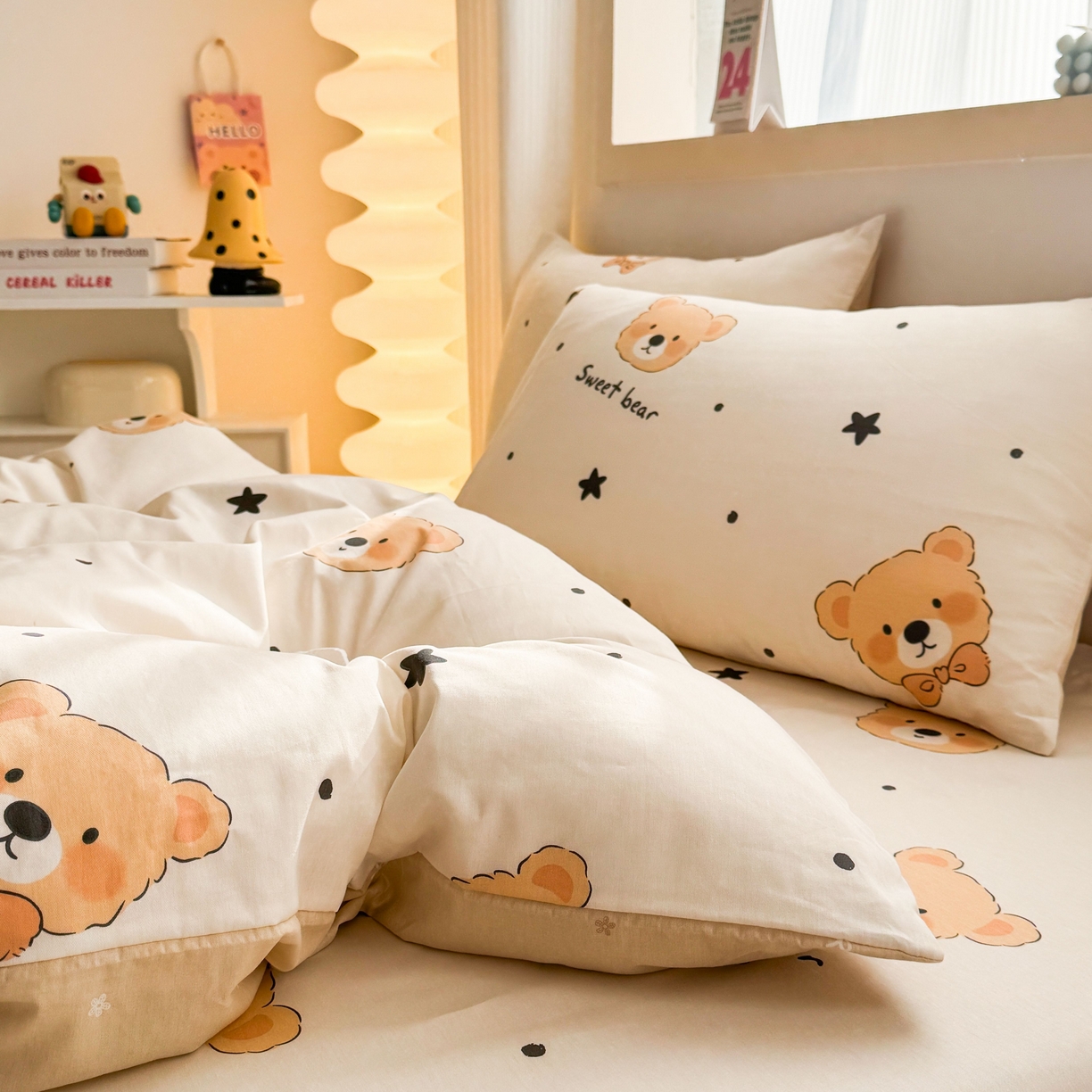 91家纺网 家纺一手货源 找家纺 小蓝孩家纺 2026新款12868全棉纯棉印花四件套（联系商家可打折，尺寸可定制） 领结熊宝