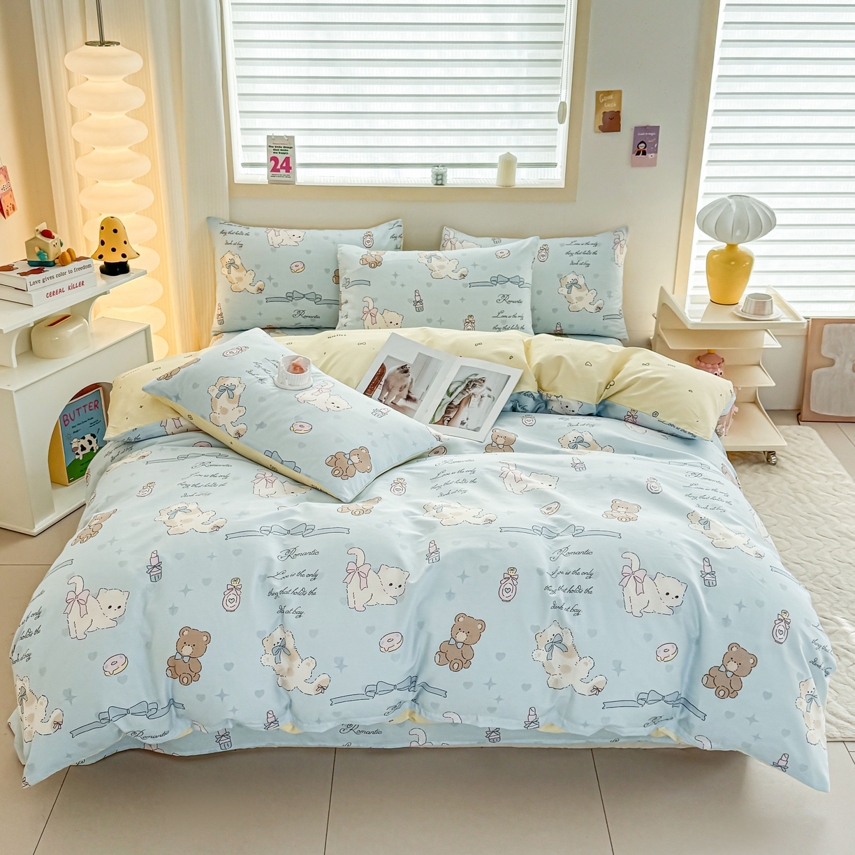 小蓝孩家纺 2026新款12868全棉纯棉印花四件套（联系商家可打折，尺寸可定制） 奶油阿布-蓝