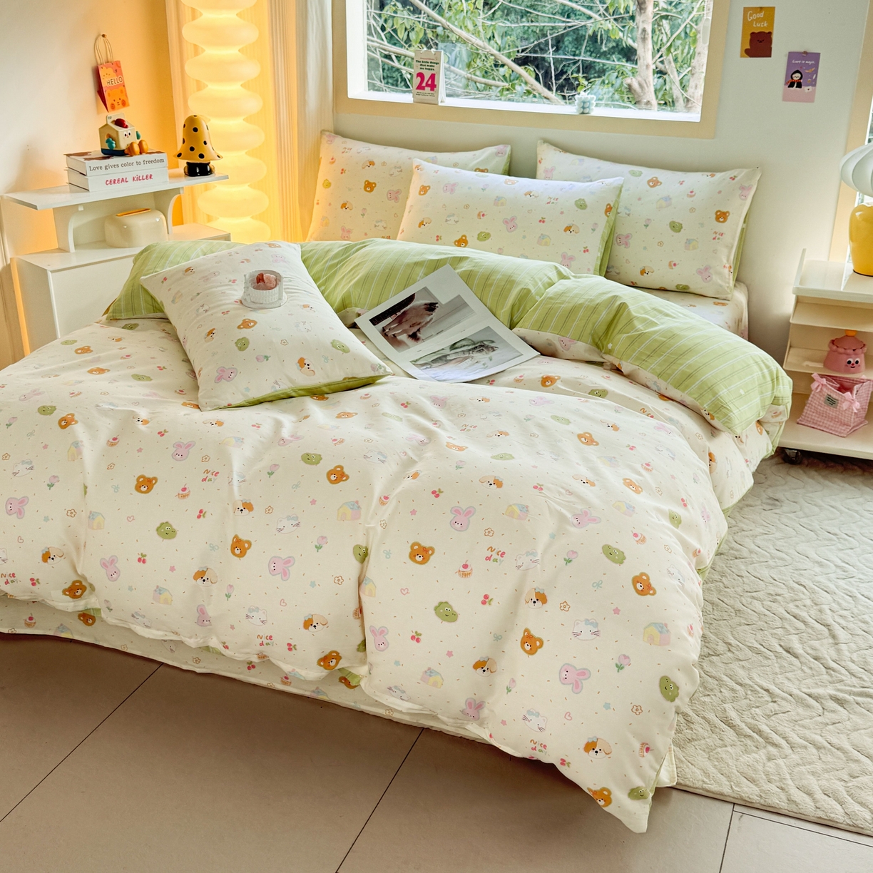 91家纺网 家纺一手货源 找家纺 小蓝孩家纺 2026新款12868全棉纯棉印花四件套（联系商家可打折，尺寸可定制） 假日小狗