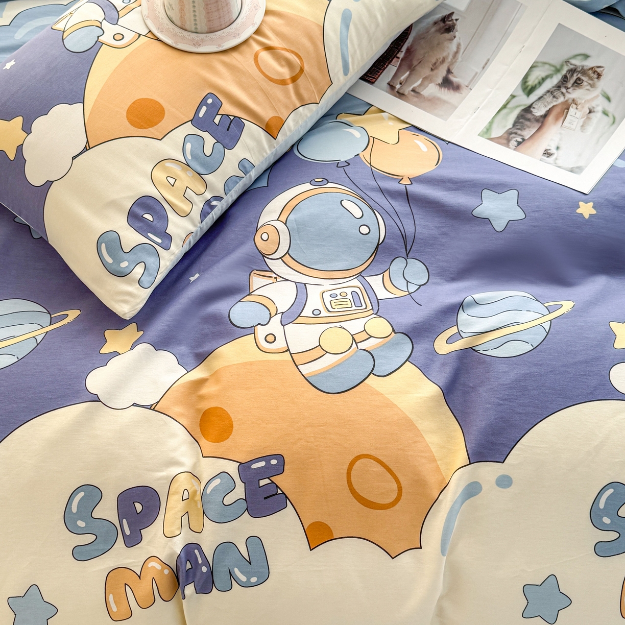 91家纺网 家纺一手货源 找家纺 小蓝孩家纺 2026新款12868全棉纯棉印花四件套（联系商家可打折，尺寸可定制） 太空梦乐园