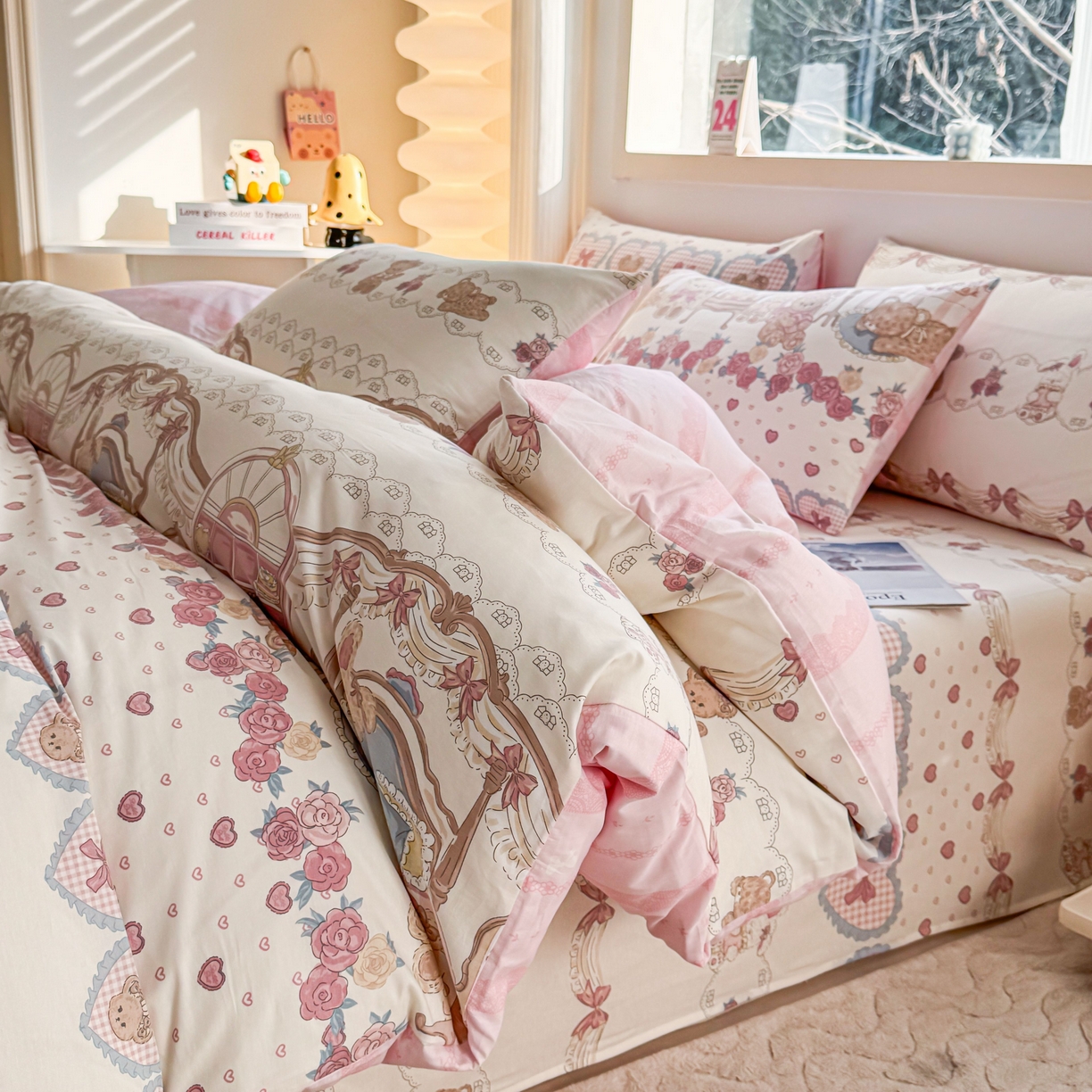 91家纺网 家纺一手货源 找家纺 小蓝孩家纺 2026新款12868全棉纯棉印花四件套（联系商家可打折，尺寸可定制） 安缦小熊