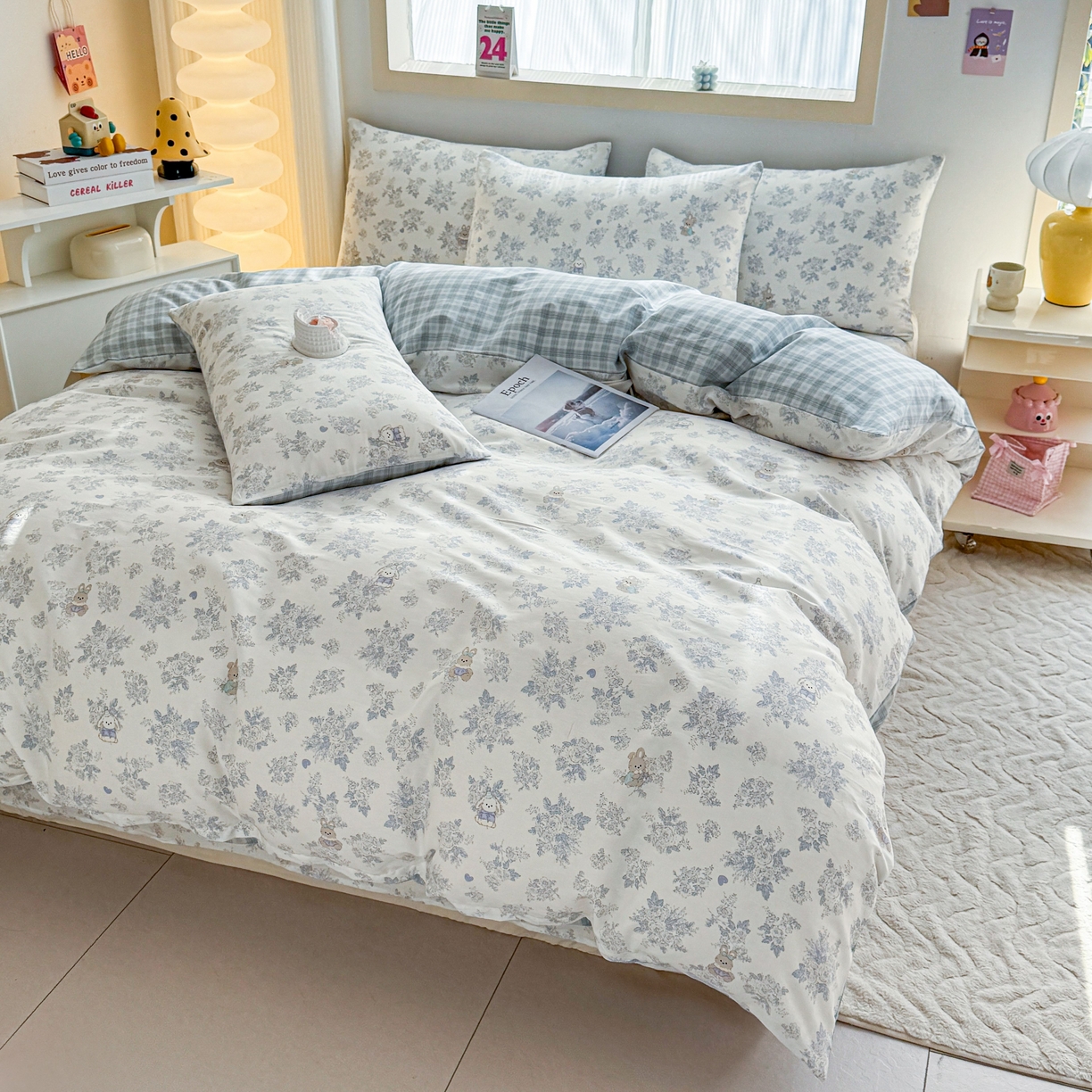 91家纺网 家纺一手货源 找家纺 小蓝孩家纺 2026新款12868全棉纯棉印花四件套（联系商家可打折，尺寸可定制） 森林兔