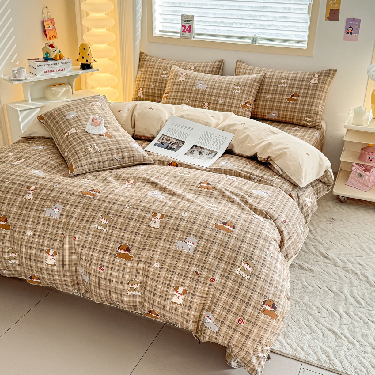 91家纺网 家纺一手货源 找家纺 小蓝孩家纺 2026新款12868全棉纯棉印花四件套（联系商家可打折，尺寸可定制） 哈哈狗