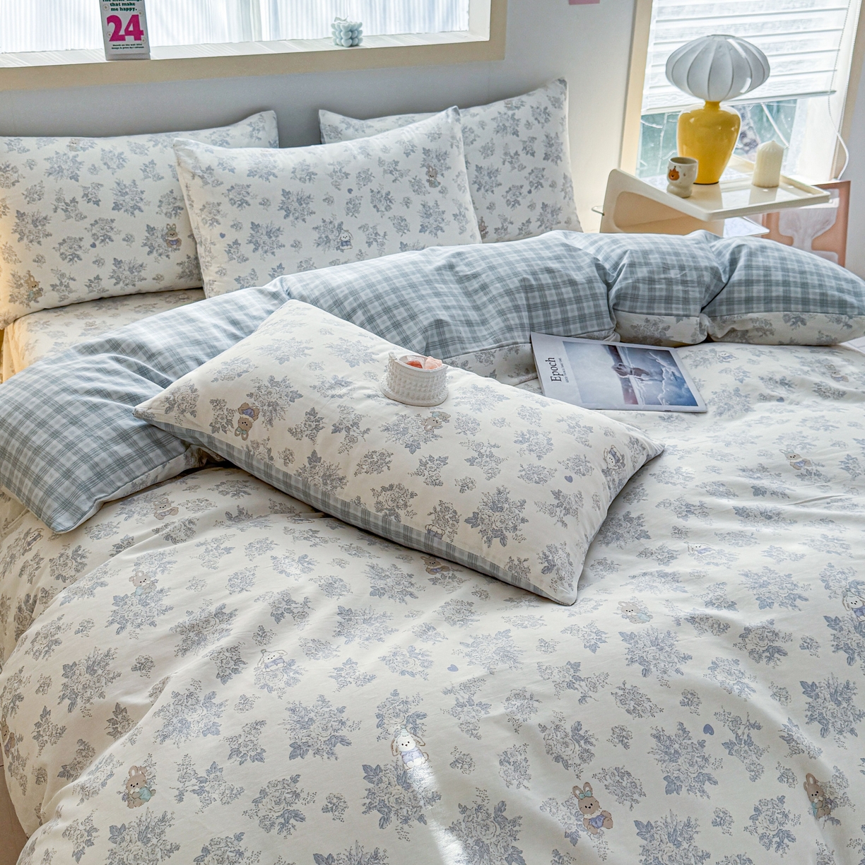 91家纺网 家纺一手货源 找家纺 小蓝孩家纺 2026新款12868全棉纯棉印花四件套（联系商家可打折，尺寸可定制） 森林兔