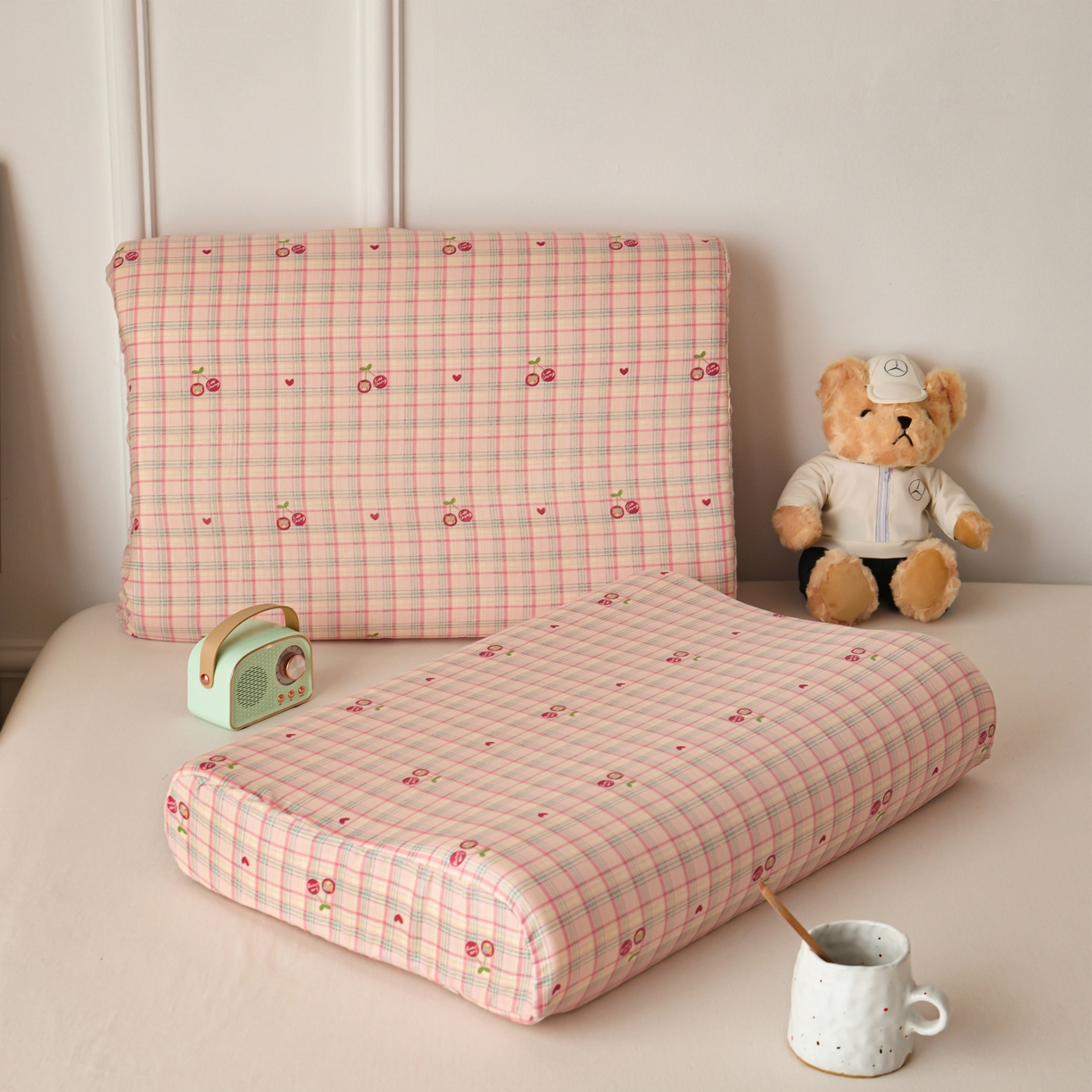 91家纺网 家纺一手货源 找家纺 百寐 2026新款全棉A类双层纱立体乳胶枕套纯棉纱布卡通碎花小清新枕套 立体-樱桃熊