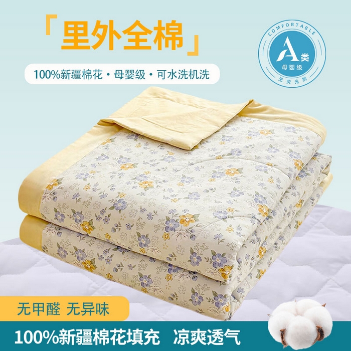 禹祥家纺 （包质检）2026新款A类里外全棉新疆棉夏被夏凉被空调被儿童被 花语花夕