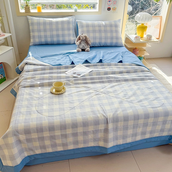 91家纺网 家纺一手货源 找家纺 禹祥家纺 （包质检）2026新款A类里外全棉新疆棉夏被夏凉被空调被儿童被 莫尼-蓝