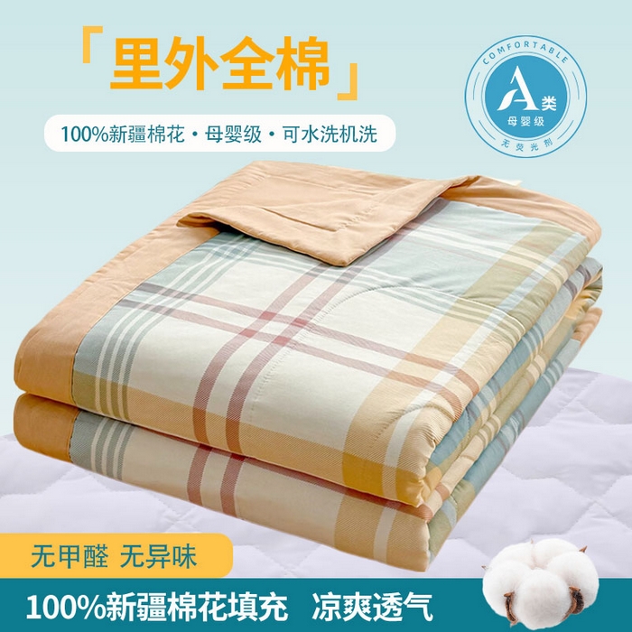 禹祥家纺 （包质检）2026新款A类里外全棉新疆棉夏被夏凉被空调被儿童被 飞亚-绿
