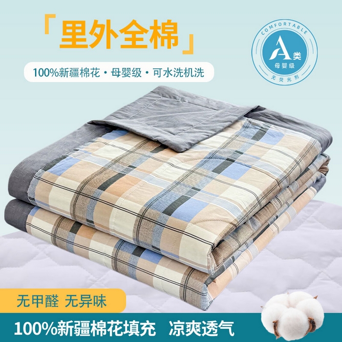 禹祥家纺 （包质检）2026新款A类里外全棉新疆棉夏被夏凉被空调被儿童被 梦雅-蓝