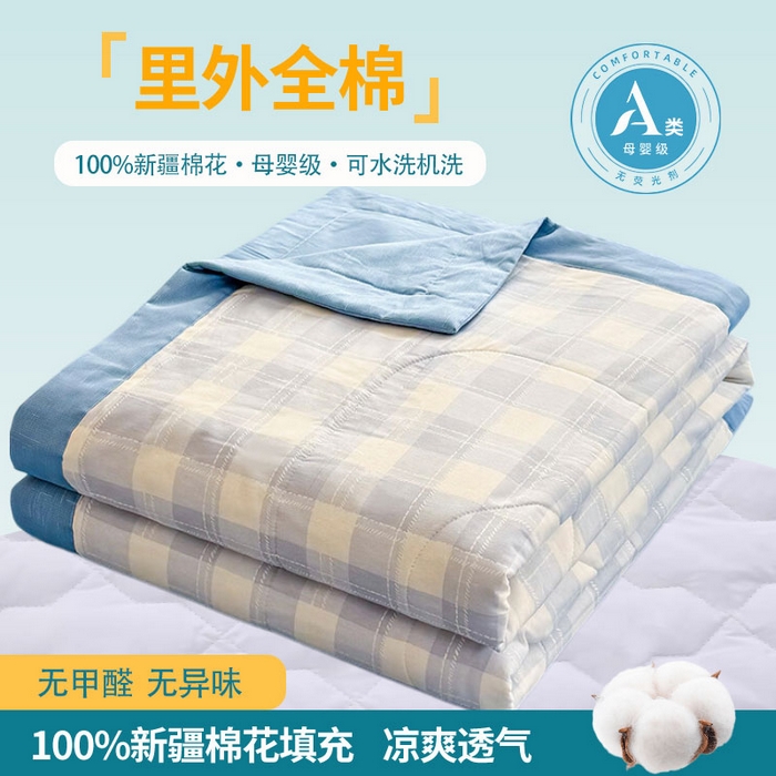 禹祥家纺 （包质检）2026新款A类里外全棉新疆棉夏被夏凉被空调被儿童被 莫尼-蓝