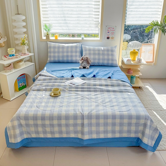 91家纺网 家纺一手货源 找家纺 禹祥家纺 （包质检）2026新款A类里外全棉新疆棉夏被夏凉被空调被儿童被 莫尼-蓝