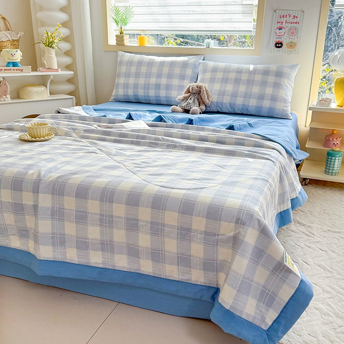 91家纺网 家纺一手货源 找家纺 禹祥家纺 （包质检）2026新款A类里外全棉新疆棉夏被夏凉被空调被儿童被 莫尼-蓝