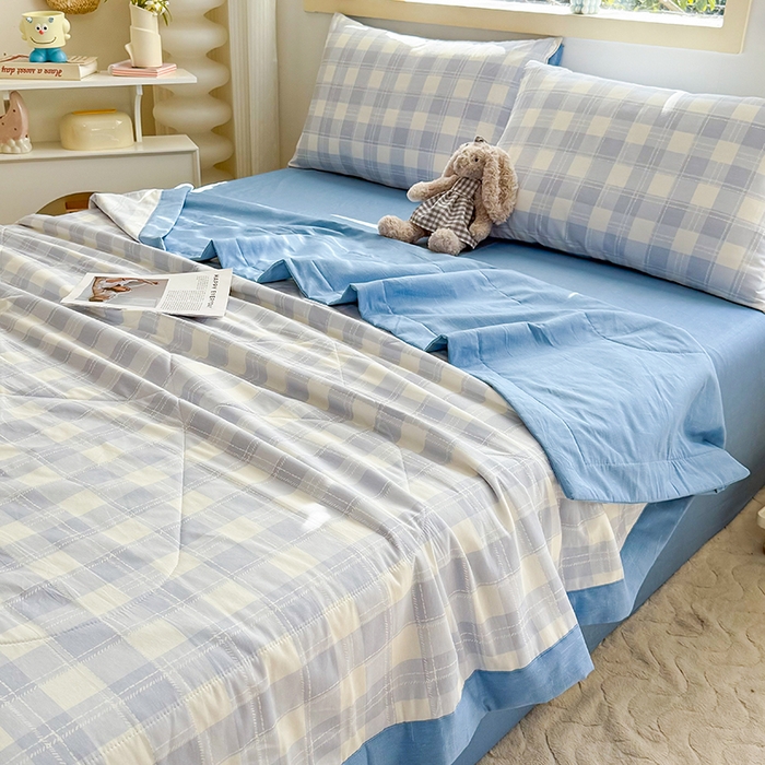 91家纺网 家纺一手货源 找家纺 禹祥家纺 （包质检）2026新款A类里外全棉新疆棉夏被夏凉被空调被儿童被 莫尼-蓝