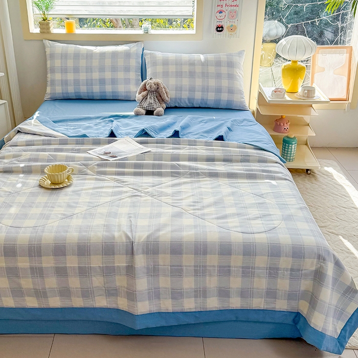 91家纺网 家纺一手货源 找家纺 禹祥家纺 （包质检）2026新款A类里外全棉新疆棉夏被夏凉被空调被儿童被 莫尼-蓝