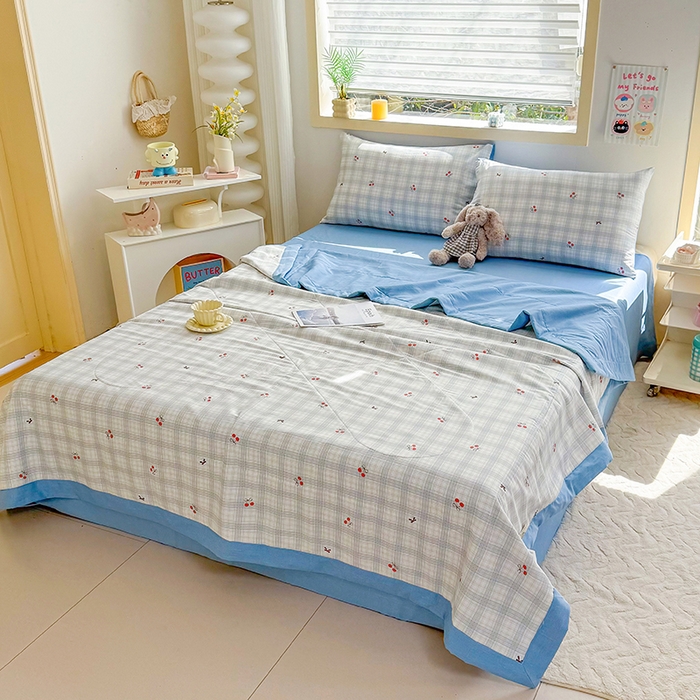 91家纺网 家纺一手货源 找家纺 禹祥家纺 （包质检）2026新款A类里外全棉新疆棉夏被夏凉被空调被儿童被 蓝格樱桃