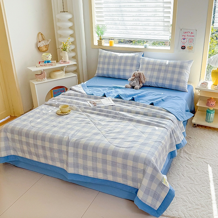 91家纺网 家纺一手货源 找家纺 禹祥家纺 （包质检）2026新款A类里外全棉新疆棉夏被夏凉被空调被儿童被 莫尼-蓝