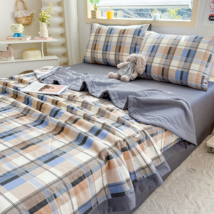 91家纺网 家纺一手货源 找家纺 禹祥家纺 （包质检）2026新款A类里外全棉新疆棉夏被夏凉被空调被儿童被 梦雅-蓝