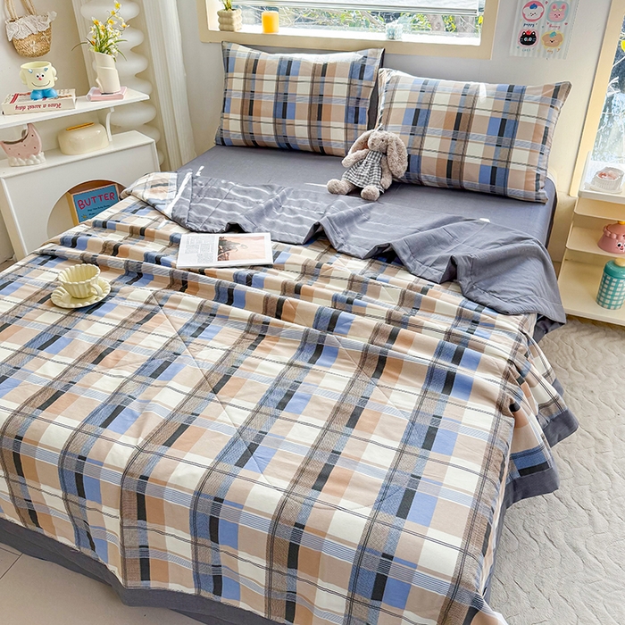 91家纺网 家纺一手货源 找家纺 禹祥家纺 （包质检）2026新款A类里外全棉新疆棉夏被夏凉被空调被儿童被 梦雅-蓝