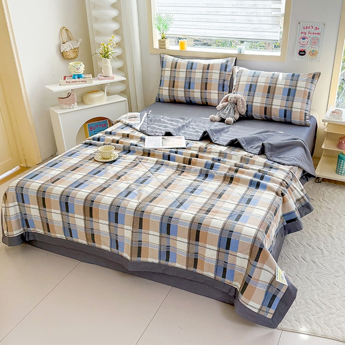 91家纺网 家纺一手货源 找家纺 禹祥家纺 （包质检）2026新款A类里外全棉新疆棉夏被夏凉被空调被儿童被 梦雅-蓝