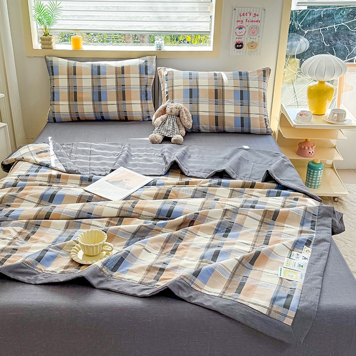 91家纺网 家纺一手货源 找家纺 禹祥家纺 （包质检）2026新款A类里外全棉新疆棉夏被夏凉被空调被儿童被 梦雅-蓝