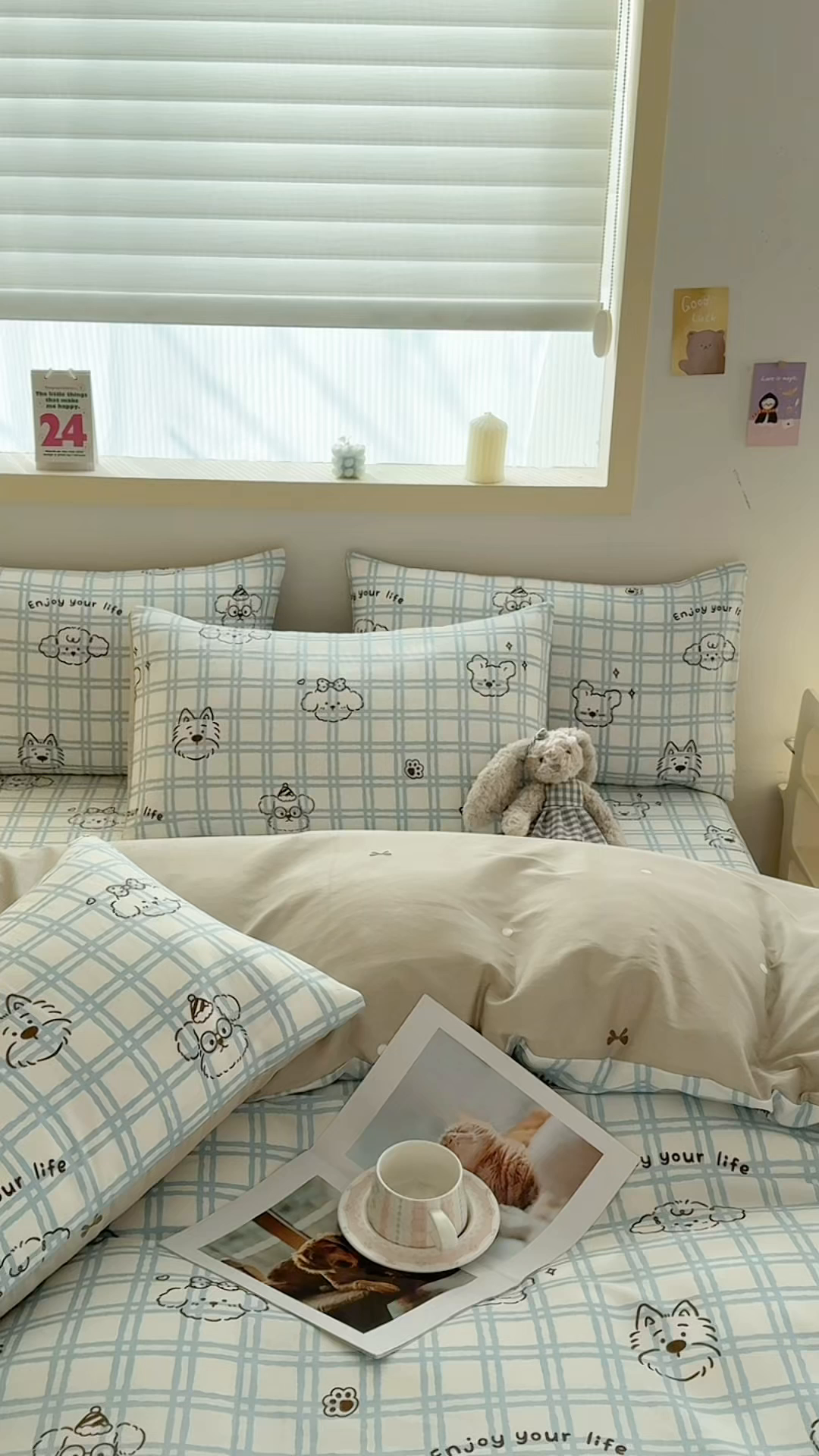 91家纺网 家纺一手货源 找家纺 小蓝孩家纺 2026新款12868全棉纯棉印花四件套（联系商家可打折，尺寸可定制） 忧郁棕熊