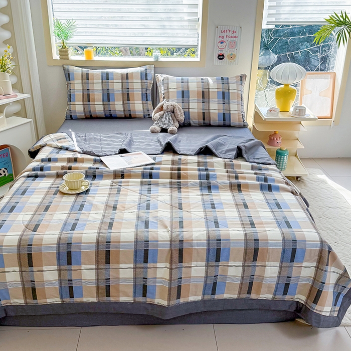 91家纺网 家纺一手货源 找家纺 禹祥家纺 （包质检）2026新款A类里外全棉新疆棉夏被夏凉被空调被儿童被 梦雅-蓝