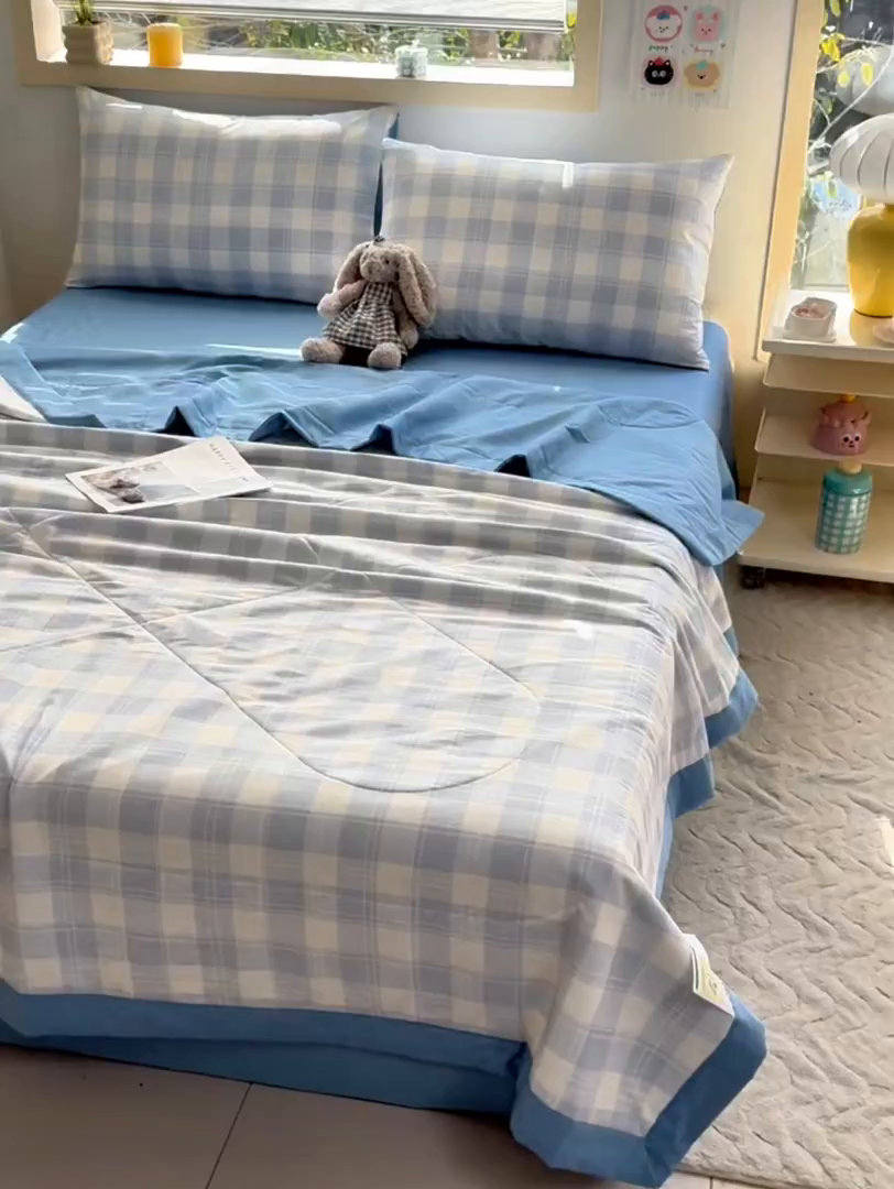 91家纺网 家纺一手货源 找家纺 禹祥家纺 （包质检）2026新款A类里外全棉新疆棉夏被夏凉被空调被儿童被 莫尼-蓝