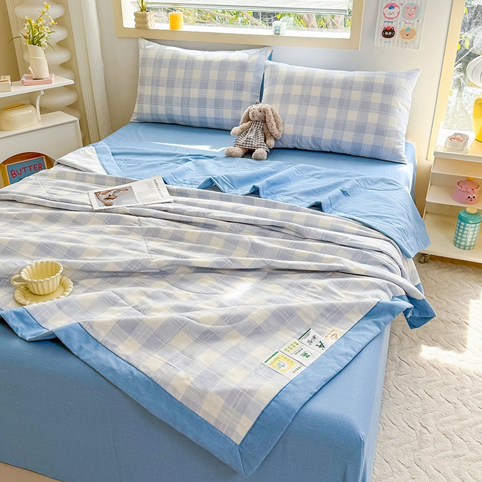 91家纺网 家纺一手货源 找家纺 禹祥家纺 （包质检）2026新款A类里外全棉新疆棉夏被夏凉被空调被儿童被 莫尼-蓝