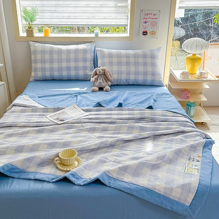 91家纺网 家纺一手货源 找家纺 禹祥家纺 （包质检）2026新款A类里外全棉新疆棉夏被夏凉被空调被儿童被 莫尼-蓝