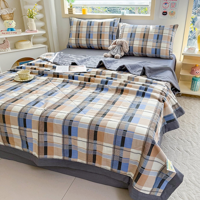 91家纺网 家纺一手货源 找家纺 禹祥家纺 （包质检）2026新款A类里外全棉新疆棉夏被夏凉被空调被儿童被 梦雅-蓝