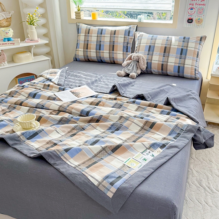 91家纺网 家纺一手货源 找家纺 禹祥家纺 （包质检）2026新款A类里外全棉新疆棉夏被夏凉被空调被儿童被 梦雅-蓝