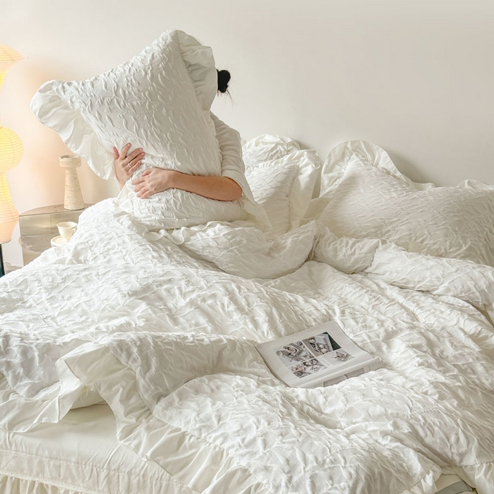 豪美鑫 2026新款立体浮雕提花四件套 叶语系列 叶语-白色