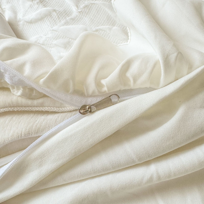 91家纺网 家纺一手货源 找家纺 豪美鑫 2026新款立体浮雕提花四件套 叶语系列 叶语-白色