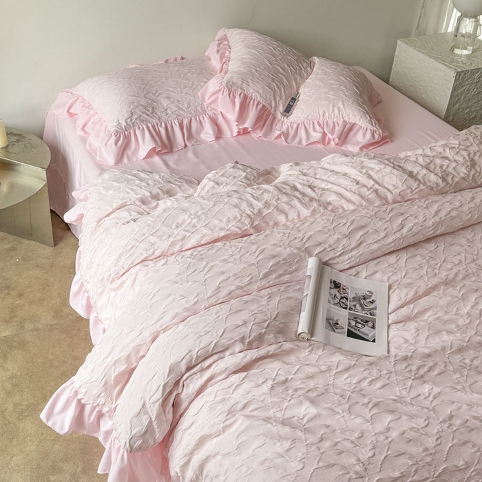 91家纺网 家纺一手货源 找家纺 豪美鑫 2026新款立体浮雕提花四件套 叶语系列 叶语-粉色