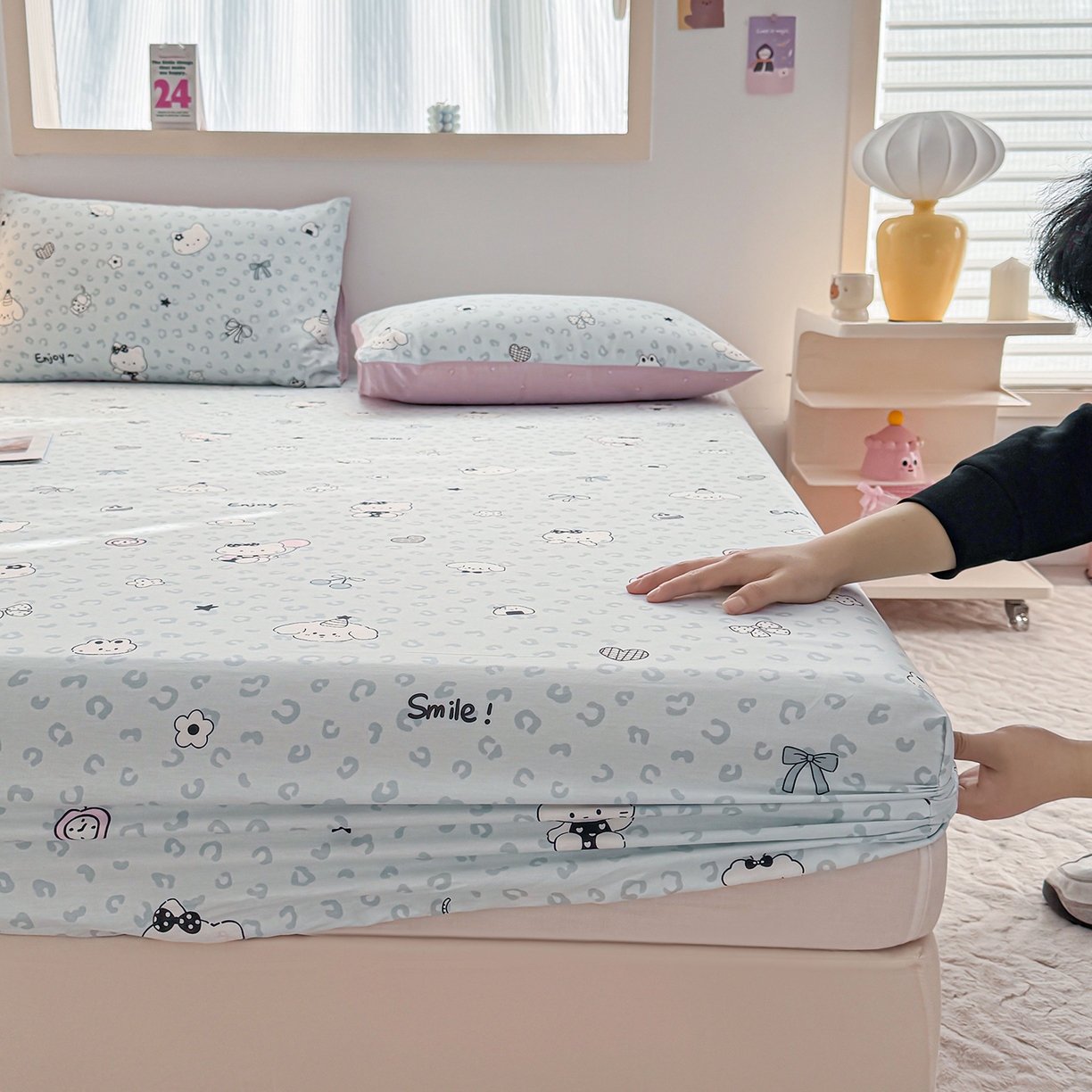 91家纺网 家纺一手货源 找家纺 小蓝孩家纺 2026新款12868全棉印花单床笠(联系商家可打折，尺寸可定制) 豹纹猫咪