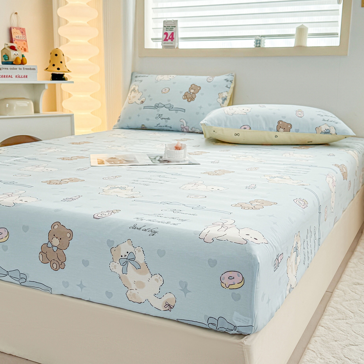 91家纺网 家纺一手货源 找家纺 小蓝孩家纺 2026新款12868全棉印花单床笠(联系商家可打折，尺寸可定制) 奶油阿布-蓝