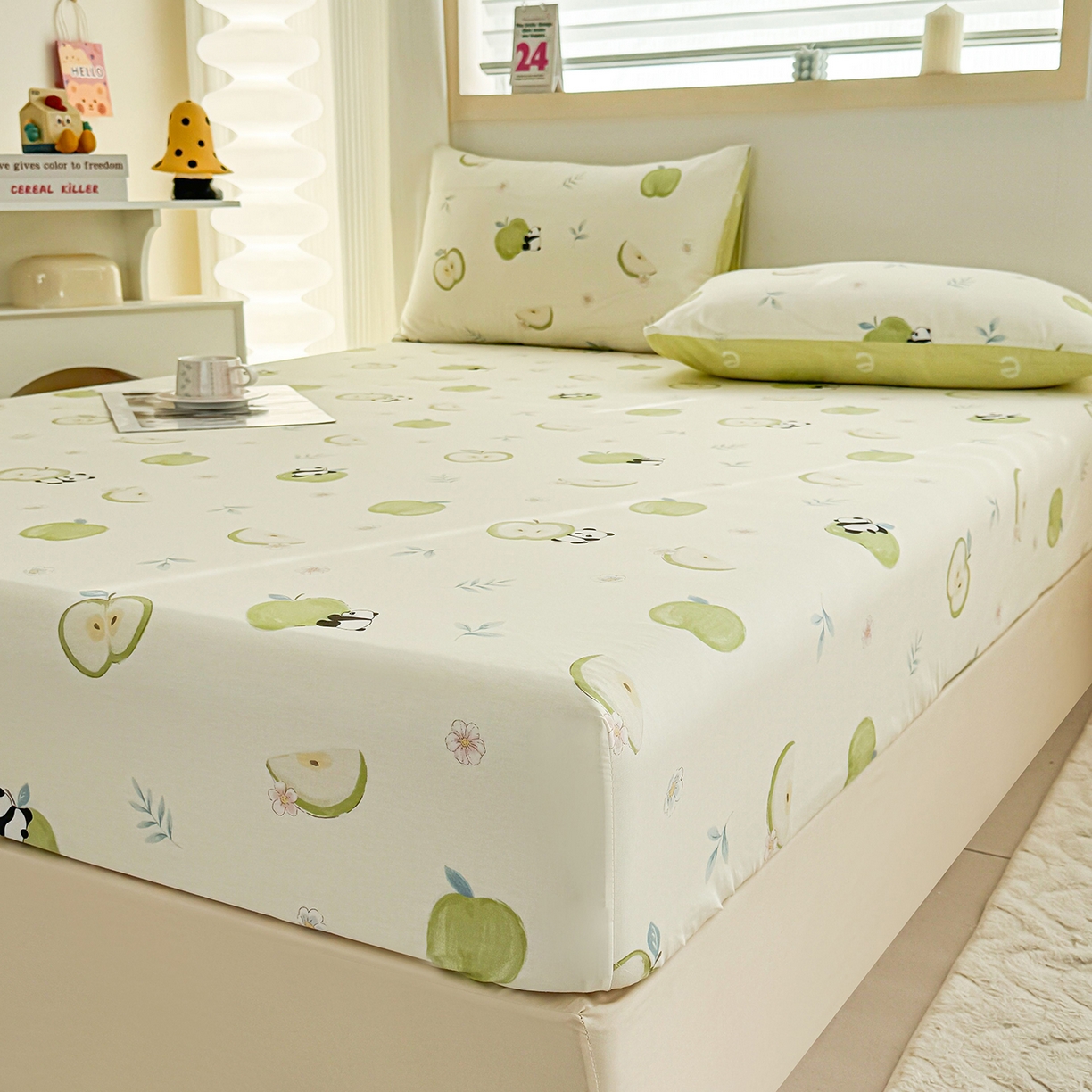 91家纺网 家纺一手货源 找家纺 小蓝孩家纺 2026新款12868全棉印花单床笠(联系商家可打折，尺寸可定制) 果味小森林