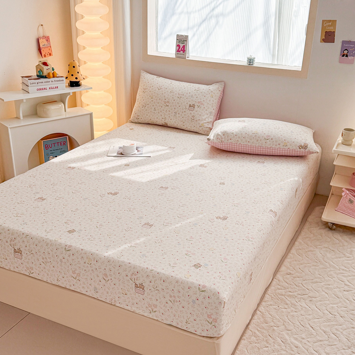 91家纺网 家纺一手货源 找家纺 小蓝孩家纺 2026新款12868全棉印花单床笠(联系商家可打折，尺寸可定制) 丛林蜜语